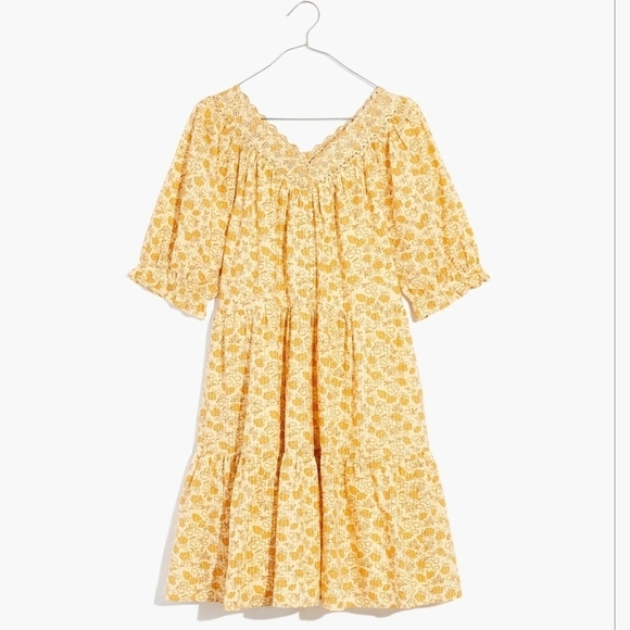 Madewell Eyelet-Trim Tiered Mini Dress in Piccola Floral French Vanilla Large - Picture 8 of 8